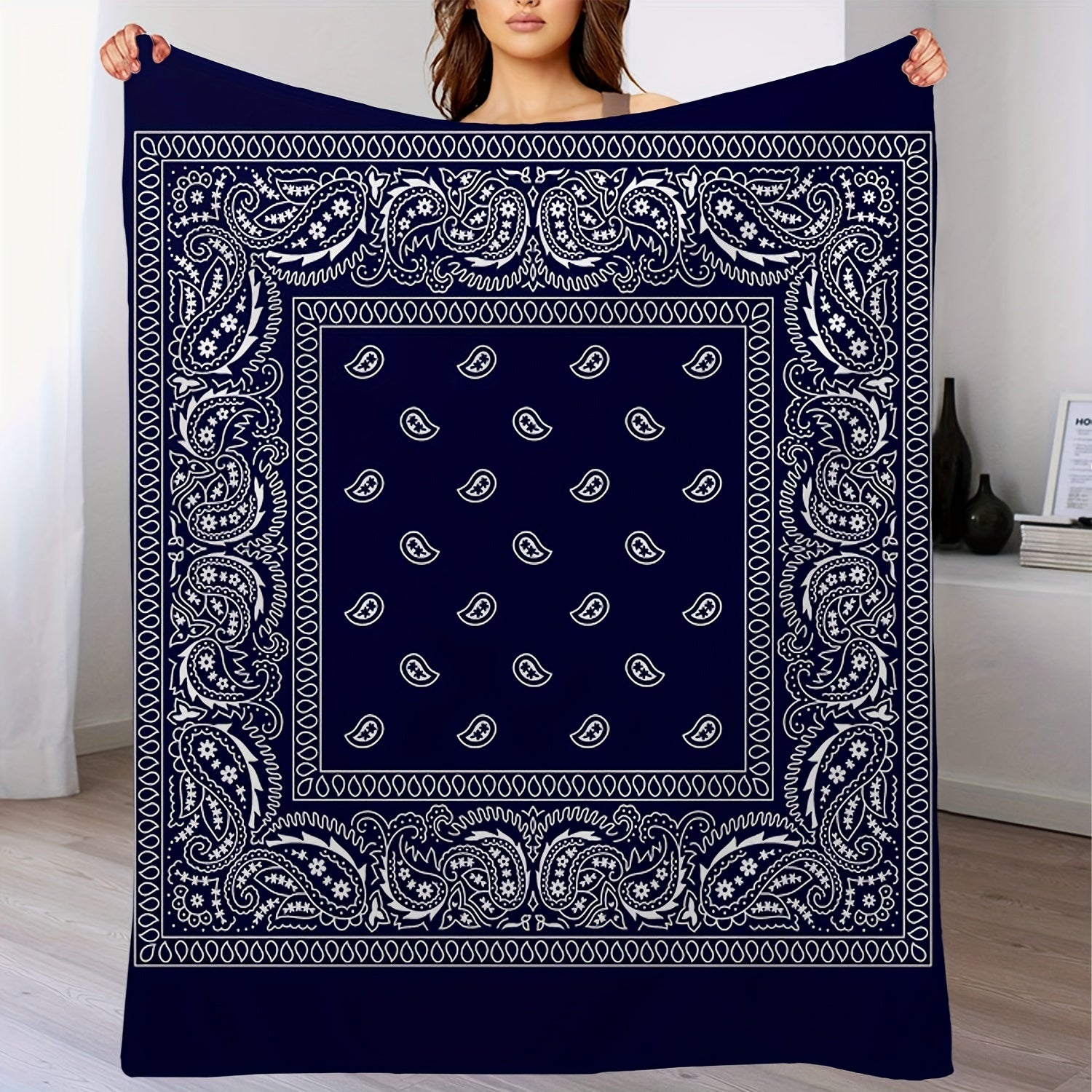 Boho Style Flannel Blanket Lightweight & Warm for Couch Sofa Bedroom Camping