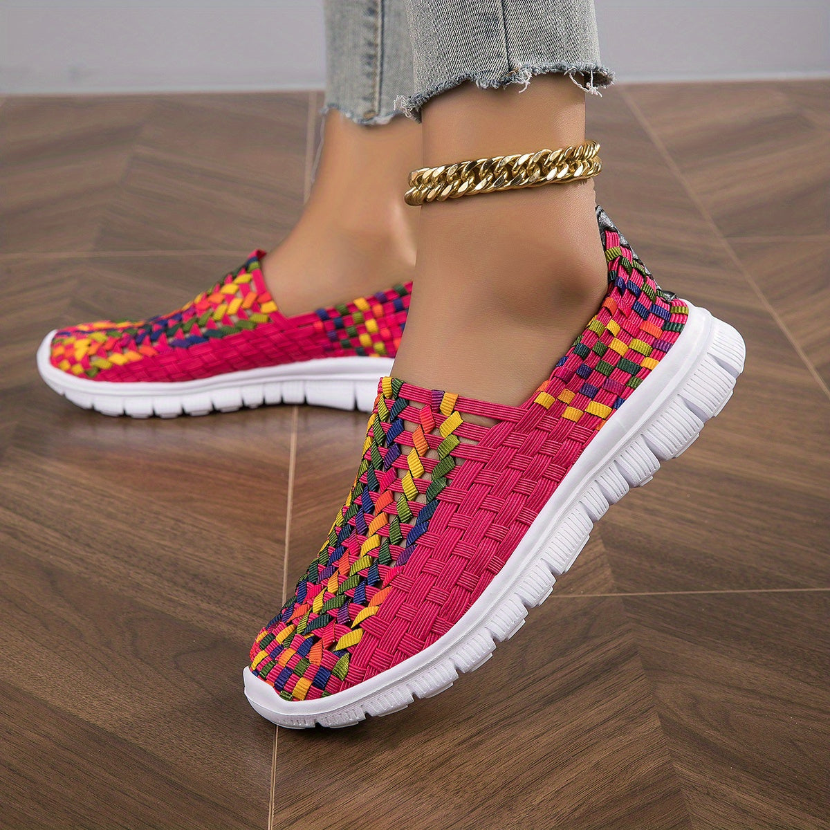 Women's Braided Flat Shoes Soft Sole Slip On Casual Lightweight Walking Shoes