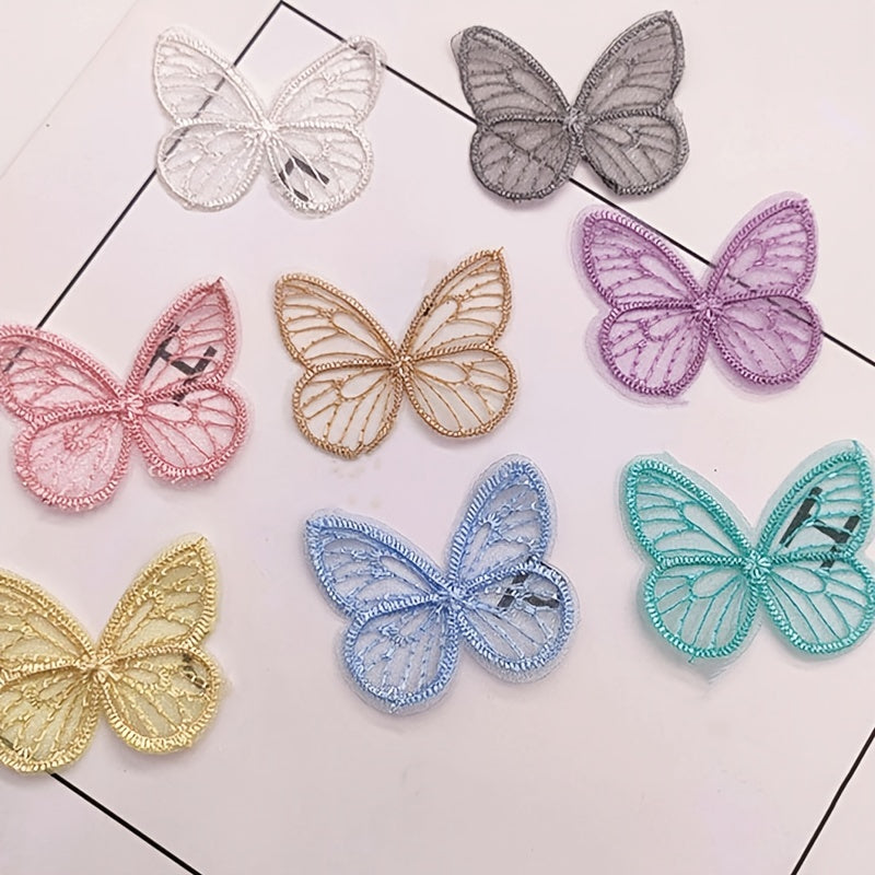 20pcs DIY Embroidered Butterfly Mesh Fabric Stickers Mixed Colors