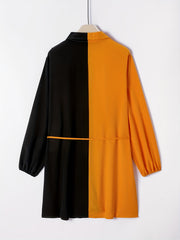  Colorblock Lantern Sleeve Shirt Dress With Belt