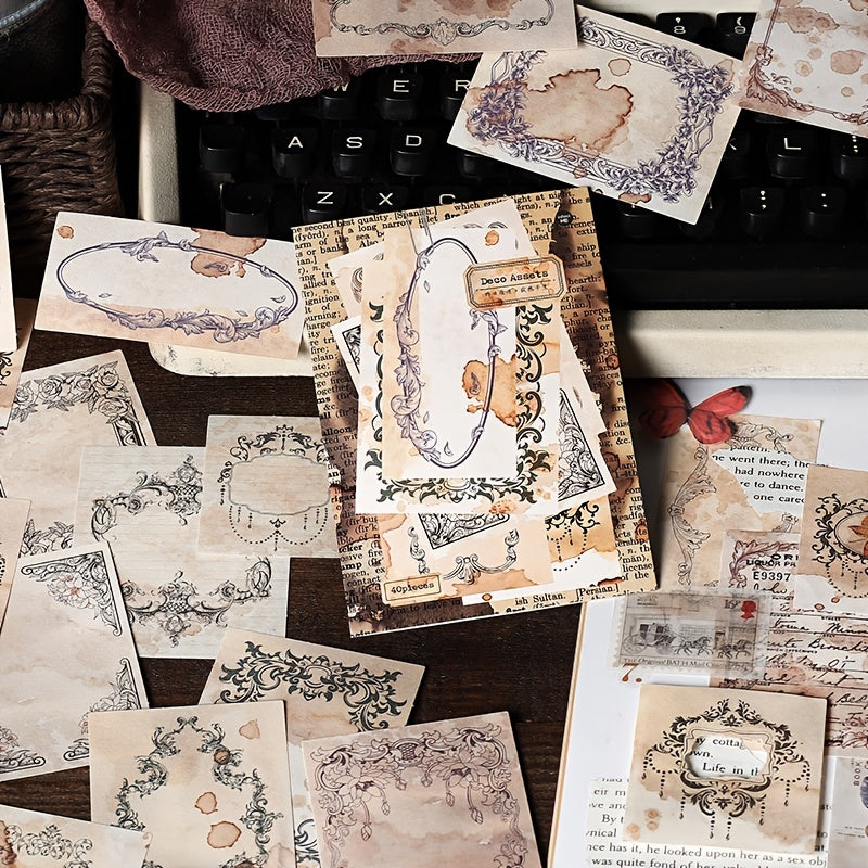 40-Piece Lace Frame Vintage Journal Backing Paper Set - Various Shape