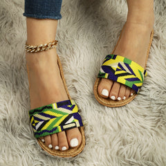 Colorful Geometric Pattern Sandals Slip On Open Toe Non-slip Slides Shoes