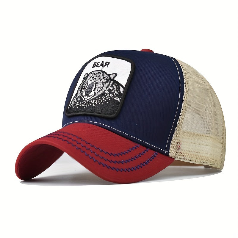Bear Embroidery Patch Trucker Hat Unisex Animal Pattern Baseball Cap