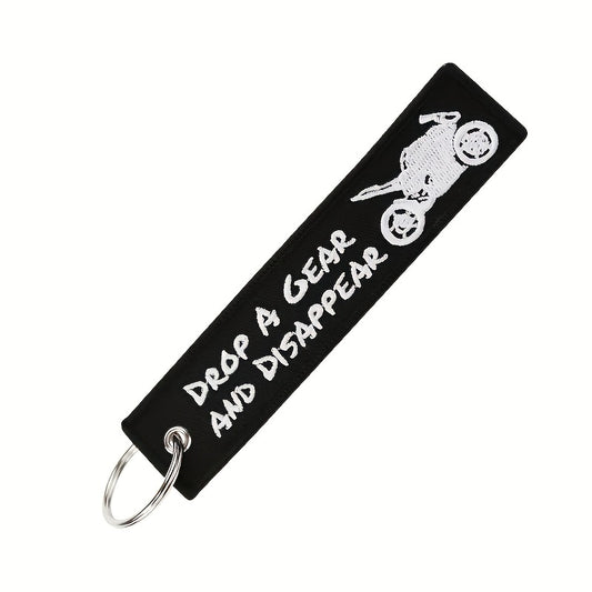 Embroidered Motorcycle Keychain Drop A Gear Disappear