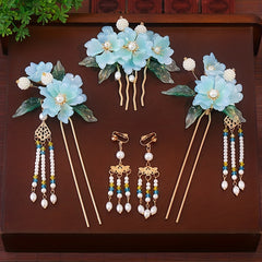 Faux Pearl Flower Hair Comb & Earrings Set