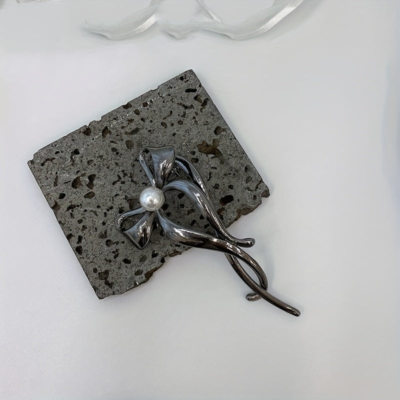 3pcs Silvery Bow Hair Claw Faux Pearl Clip