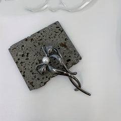 3pcs Silvery Bow Hair Claw Faux Pearl Clip