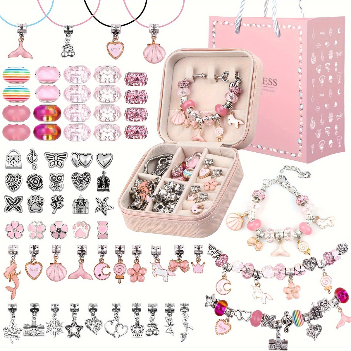 Mermaid Charm Bracelet Making Kit for Girls DIY Beaded Jewelry Making