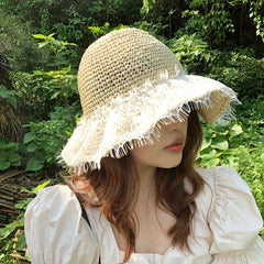 Foldable Lace Sun Hat Wide Brim Hollow Crochet Straw Hat