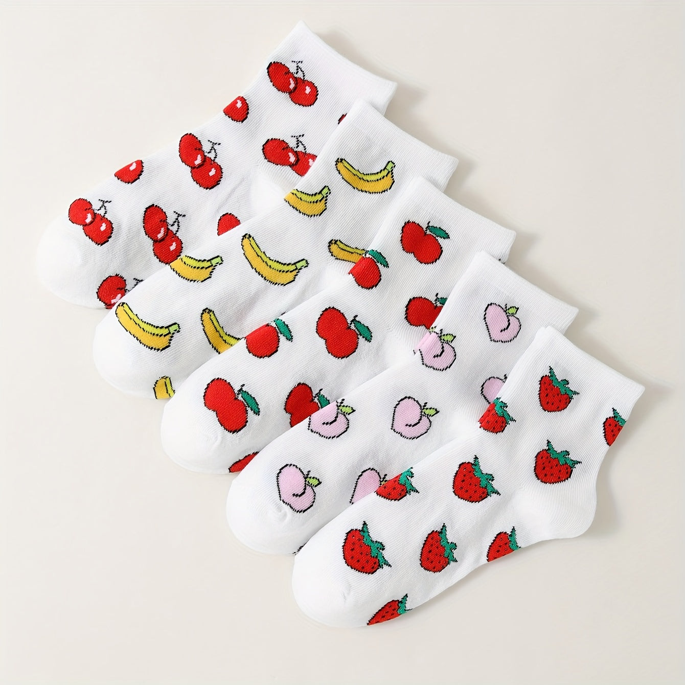 5 Pairs Fruit Print Socks for Women
