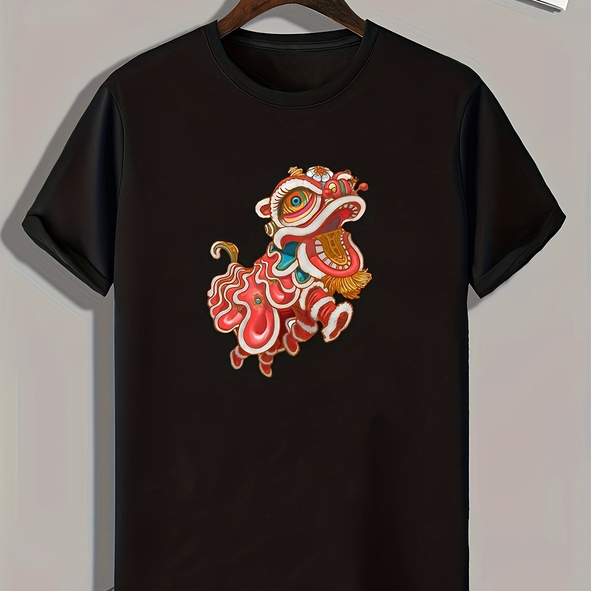 Lion Dance Print Men's Graphic T-shirt for Summer