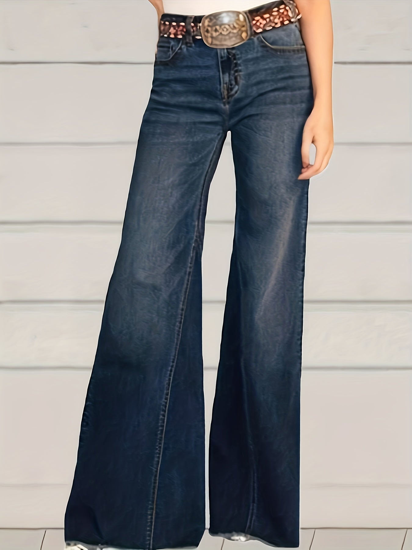 Women's Plus Button Fly High Rise Flared Leg Jeans