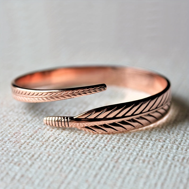 Copper Bangle With Feather Accents - Stylish and Versatile Jewelry Piece