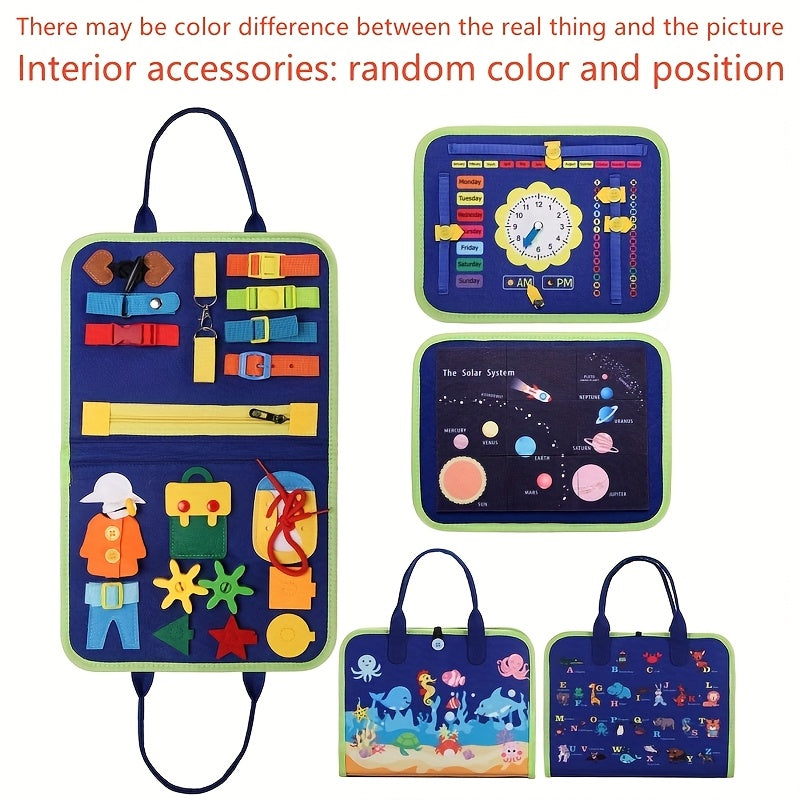 Busy Board Toy - Educational Travel Activity with Zippers Buttons Latches