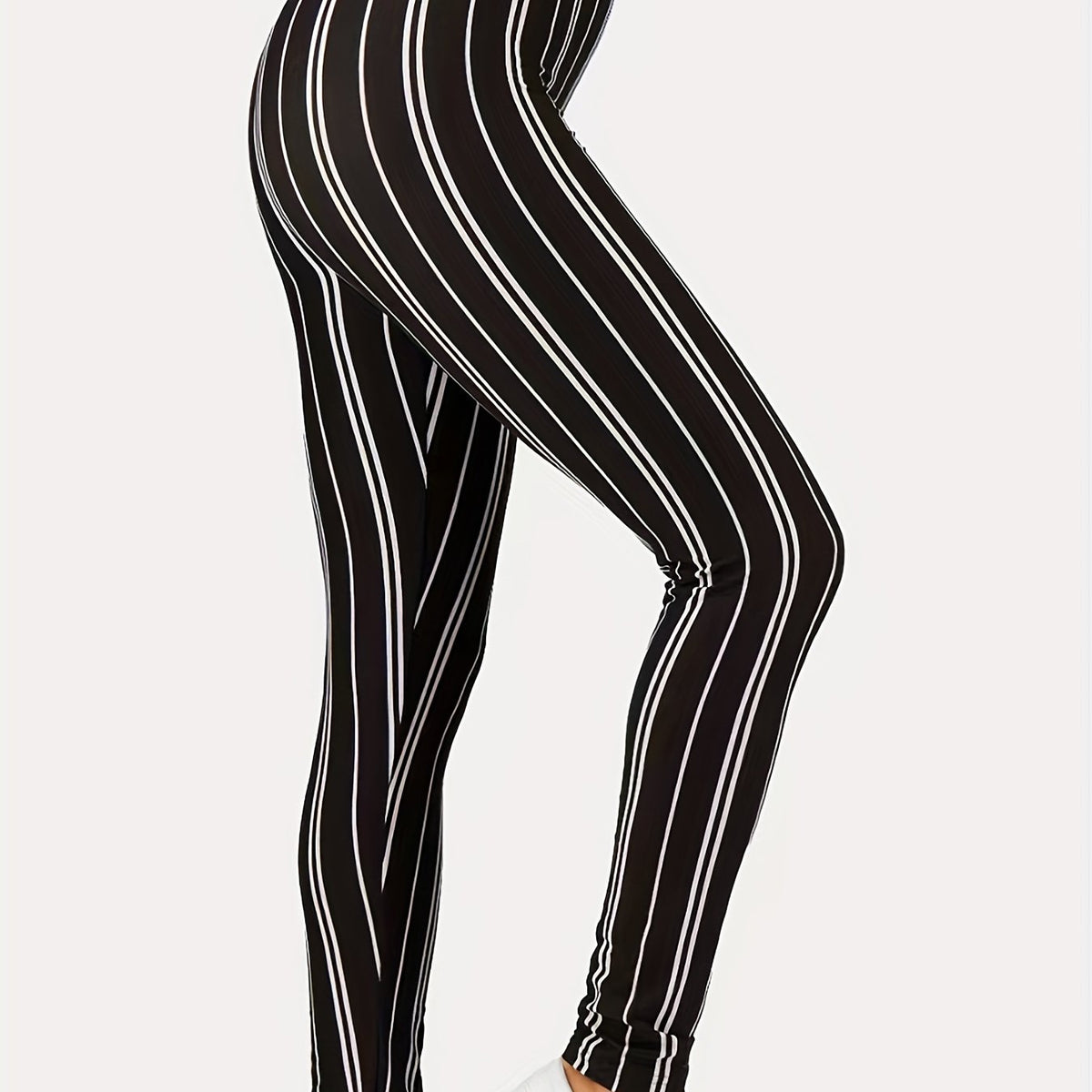 Striped Print High Waist Skinny Leggings Women's Clothing