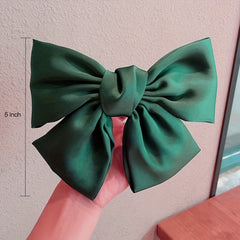 Vintage Satin Big Hair Bow Tie Barrette 2 Tiers Bow Hair Clip