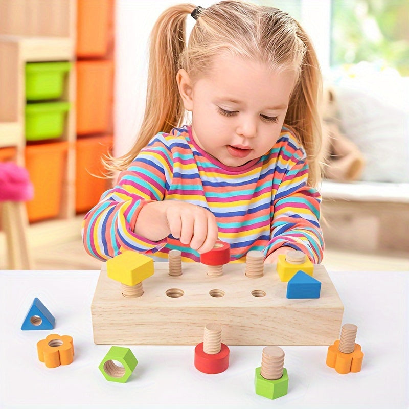 Wooden Screw Block Toy for Kids 3 Shape Recognition