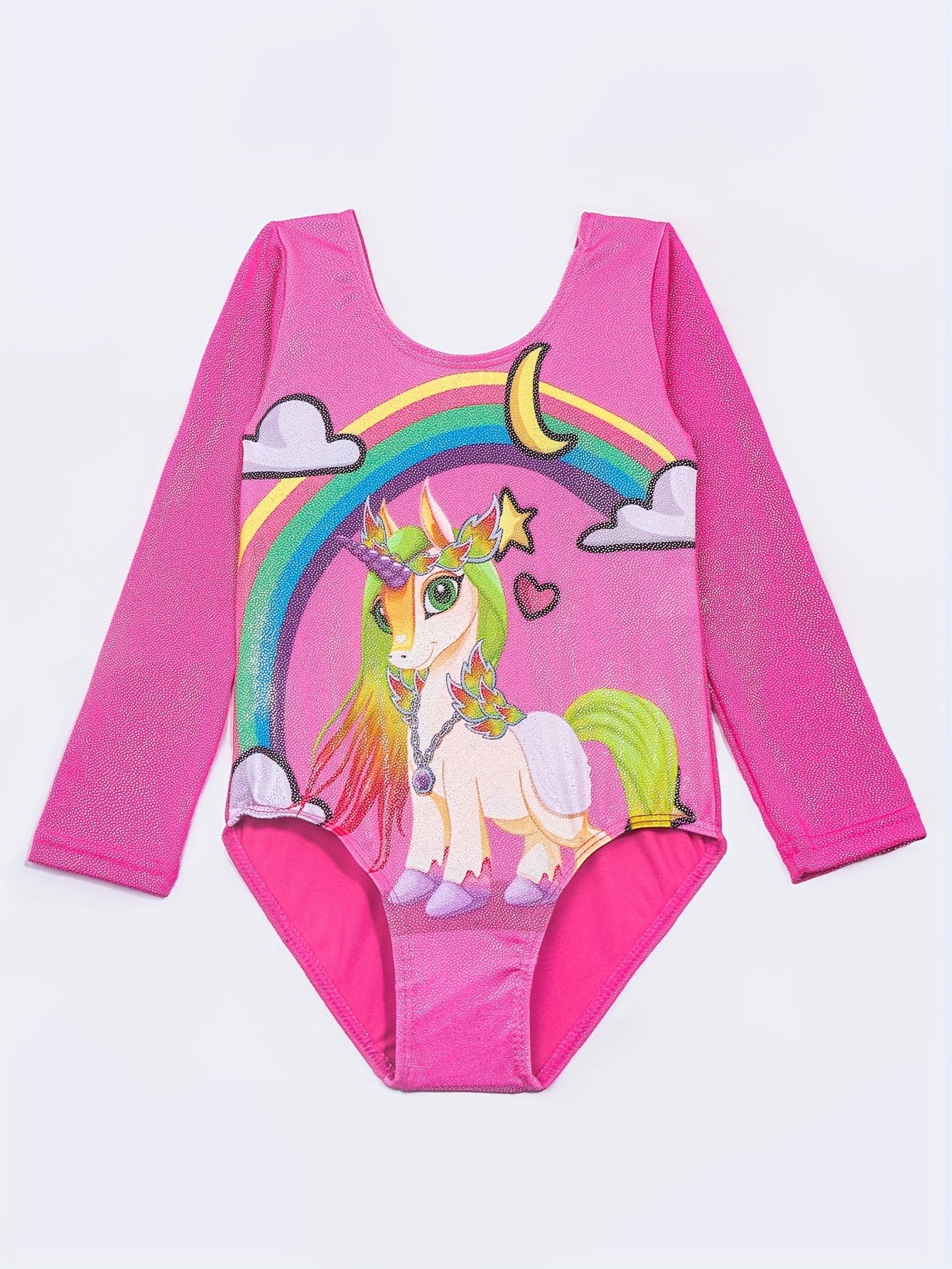 Girls Cartoon Pony & Rainbow Gymnastics Leotard Bodysuit