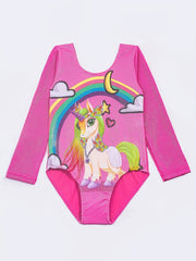 Girls Cartoon Pony & Rainbow Gymnastics Leotard Bodysuit