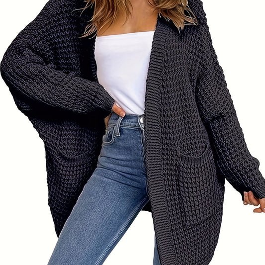  Open Front Long Sleeve Cardigan with Pockets