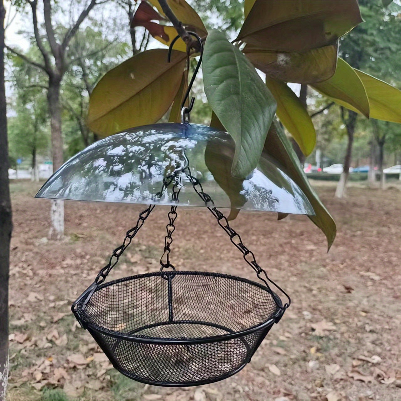 Rainproof Hanging Baffler Bird Feeder with Protective Cover for Outdoor Use