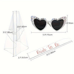 3pcs Bride to Be Glasses Sash and Veil Wedding Bridal Bachelorette Party