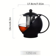 Glass Teapot Half Moon 1250ml Tea Maker Removable Filter Infuser Dishwasher Safe