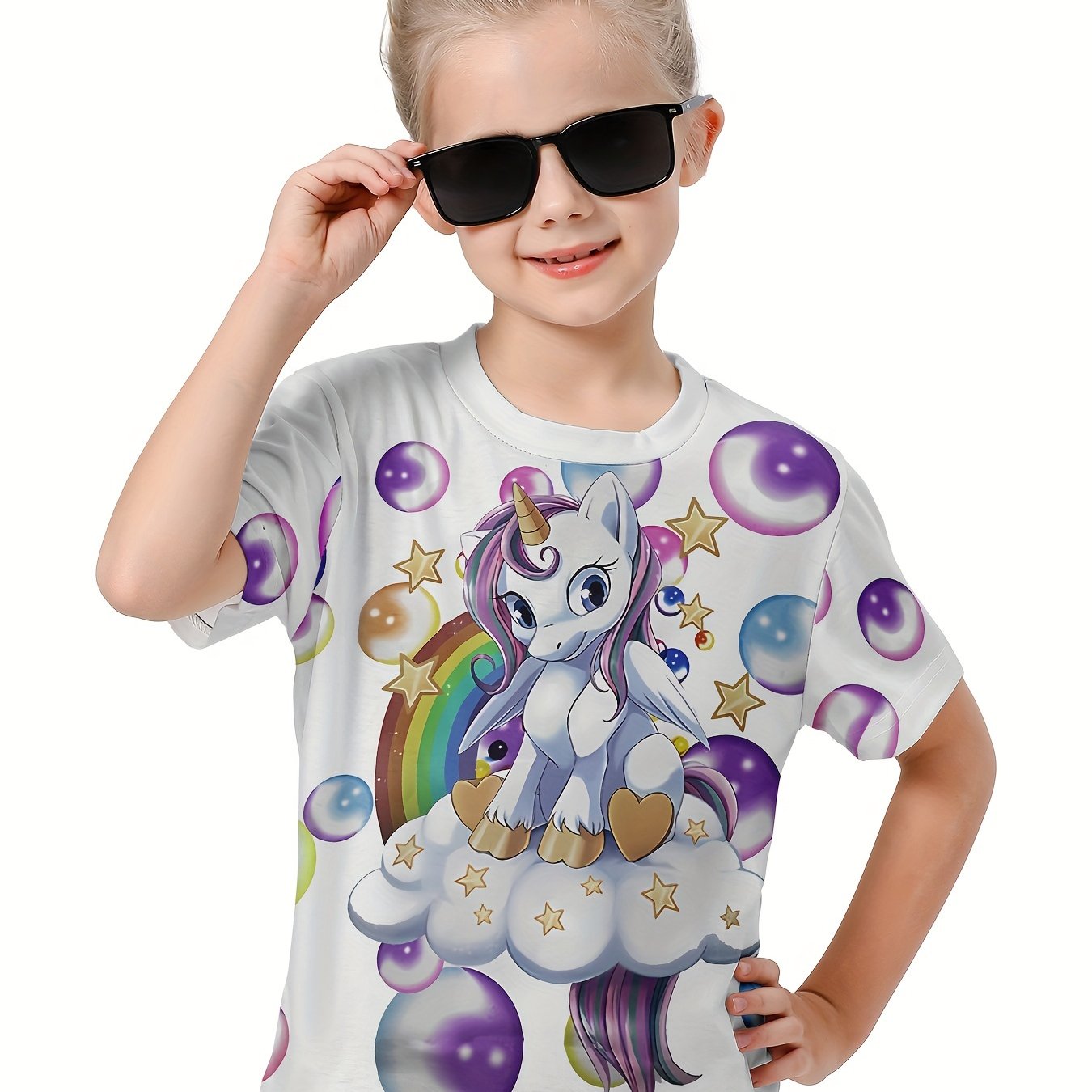 3D Rainbow & Unicorn Girls Tee Summer Sports Shirt