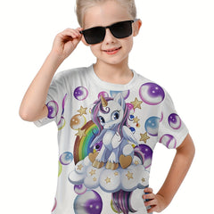 3D Rainbow & Unicorn Girls Tee Summer Sports Shirt