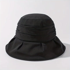 Ruched Solid Bucket Hat Wide Brim UV Protection Basin Hat Lightweight Foldable