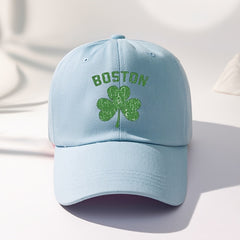Lucky Clover BOSTON Baseball Cap Washed Distressed Sports Hat