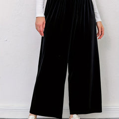  Velvet Wide Leg Trousers High Rise Slight Stretch