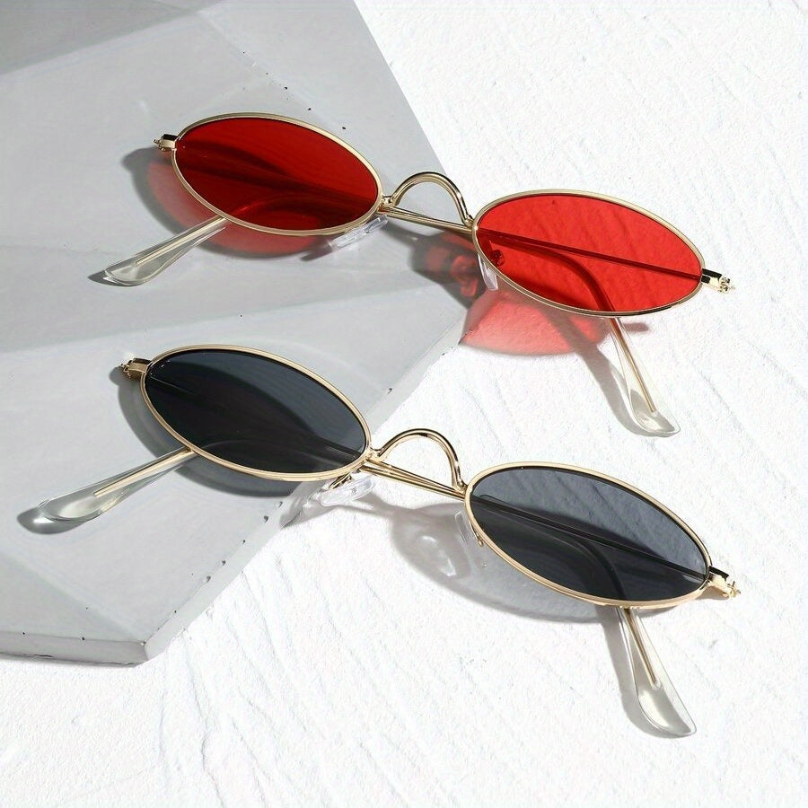 Oval Metal Frame Sunglasses For Women Men Tinted Lens Glasses UV400