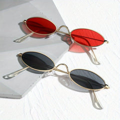 Oval Metal Frame Sunglasses For Women Men Tinted Lens Glasses UV400
