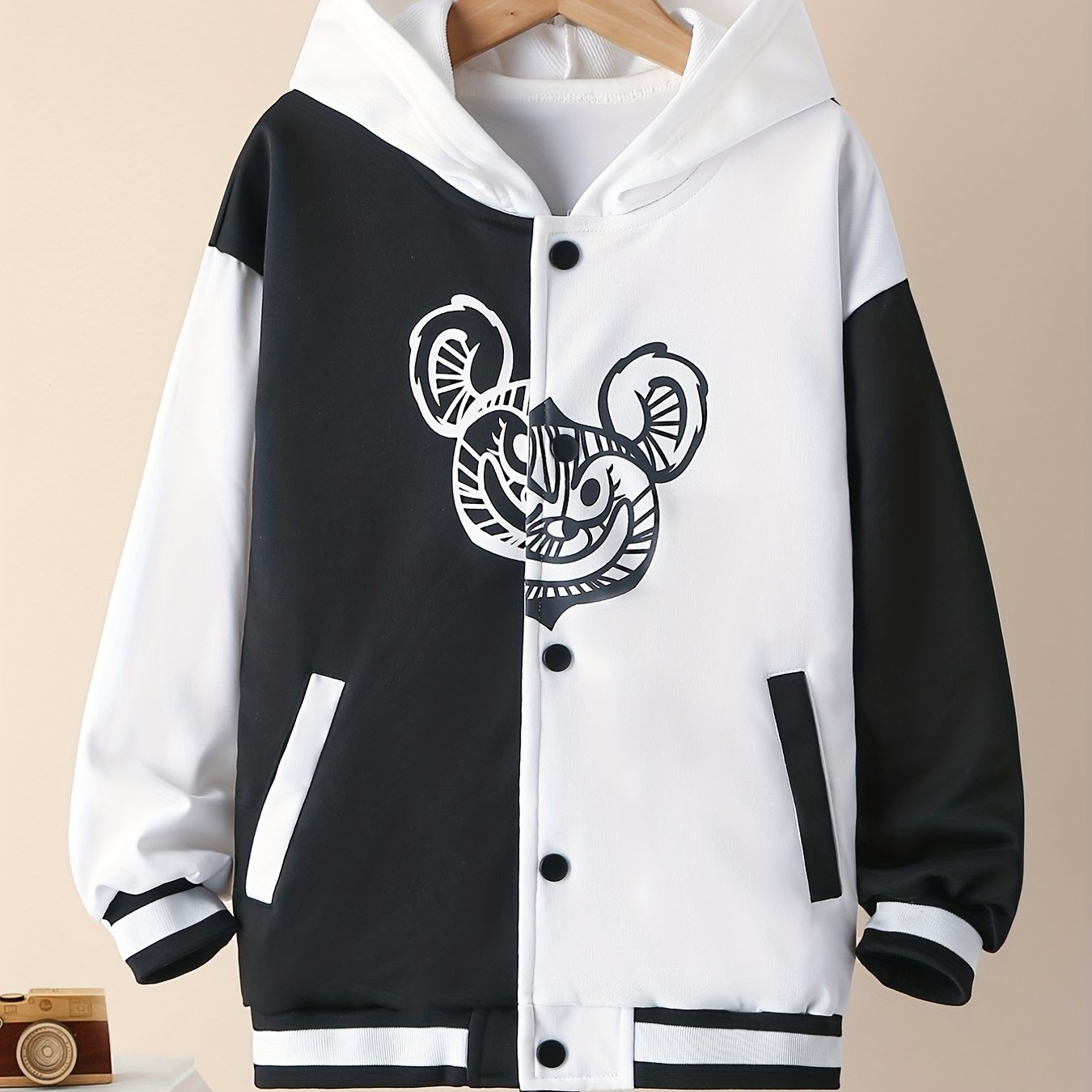 Boys Bear Print Baseball Jacket