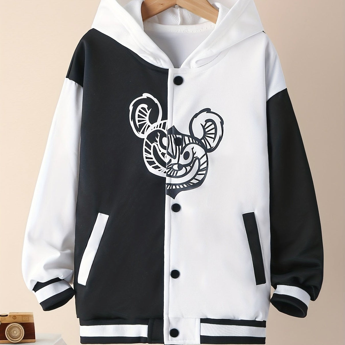 Boys Bear Print Baseball Jacket