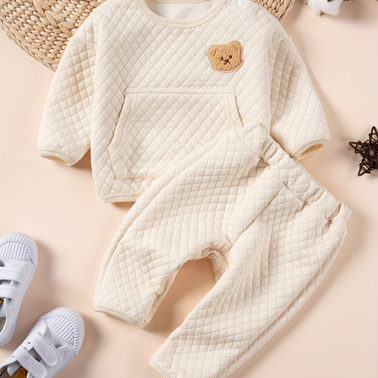 Baby Bear Pattern Pullover Top & Pants Set