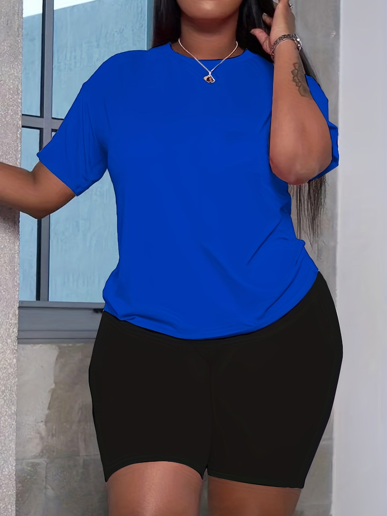  2 Piece Set Plain Short Sleeve Top & Shorts