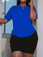  2 Piece Set Plain Short Sleeve Top & Shorts