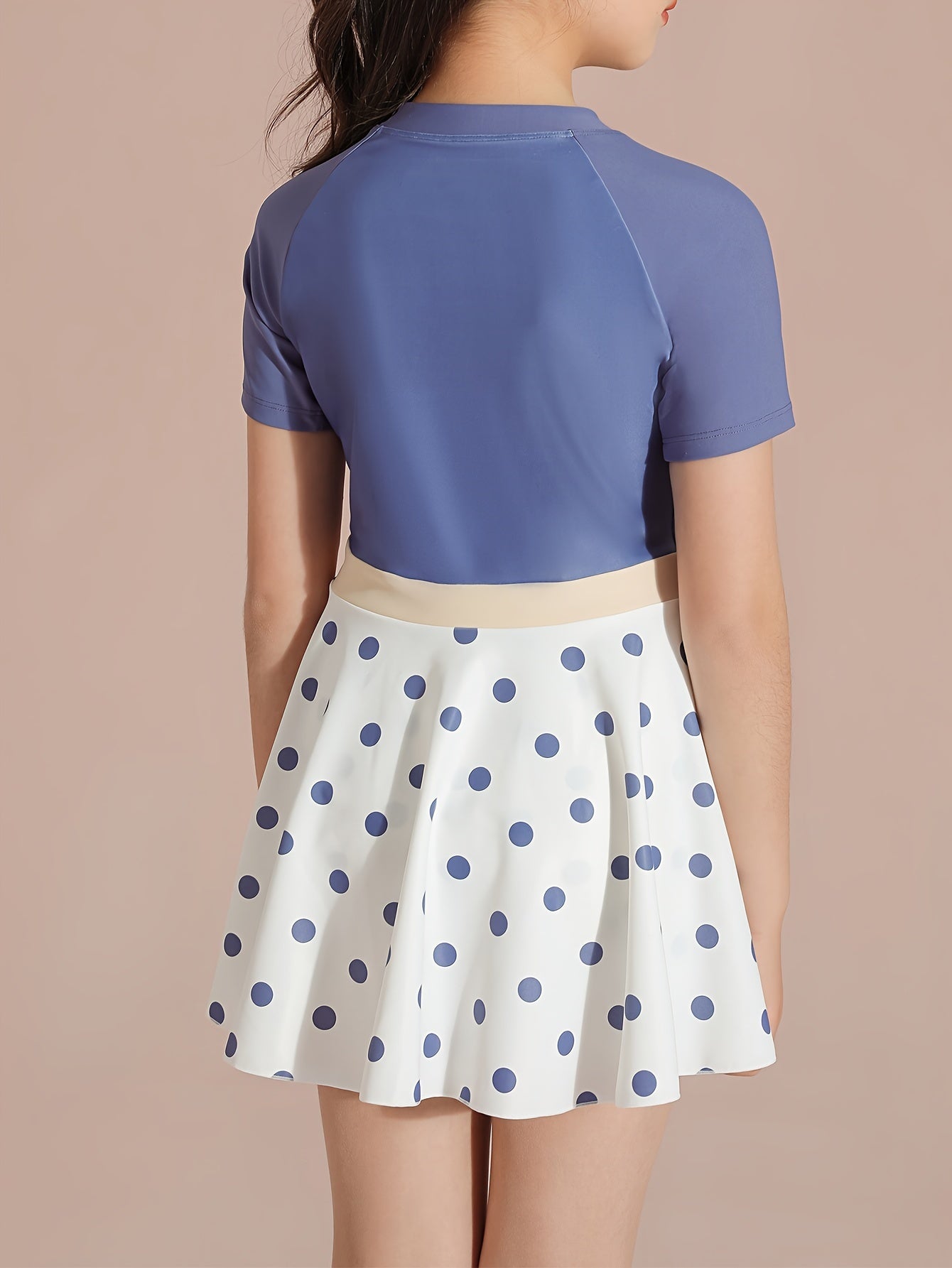 Sweet Girls Polka Dot Print Short Sleeve Swimsuit Beach Gift