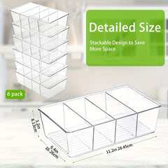 6 Pcs Clear Plastic Storage Bins 4 compartment Tea Bag Storage