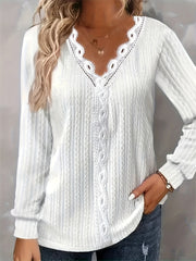  Lace Trim Long Sleeve Blouse
