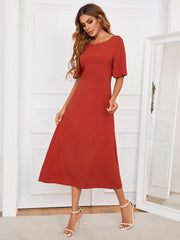 Red Crew Neck Backless Flounce Sleeve A-Line Bridesmaid Dress