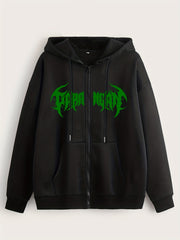  Y2K Sweatshirt Women's Plus Art Letter Print Zip Up Long Sleeve Hoodie