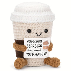 Funny Positive Gag Gift Fabric Tea Cup Craft Doll with Uplifting Quote