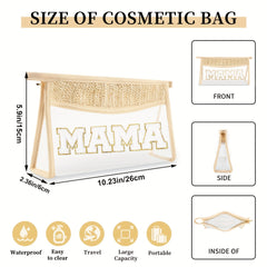 Boho Letter Patch Makeup Bag MAMA Pouch Clear Toiletry Bag