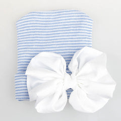 Baby Girls Bow Knit Striped Cap Elastic Thermal Beanie