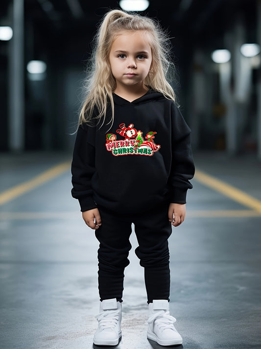 Girls Merry Christmas Hooded Sweatshirt Top Set