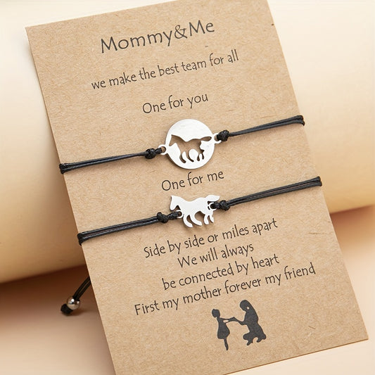 Horse Shape Braided Bracelet Set Hand Jewelry For Mother's Gift