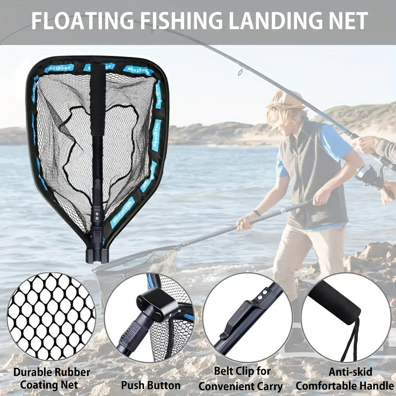 Rubber Coated Landing Net Easy Catch & Release 100cm Retractable Fishing Net